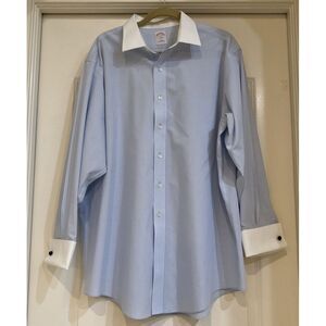 VTG NWOTBrooks Brothers 346 Shirt Sz  XL Blue &‎ White Collar L/S Button Up Flip